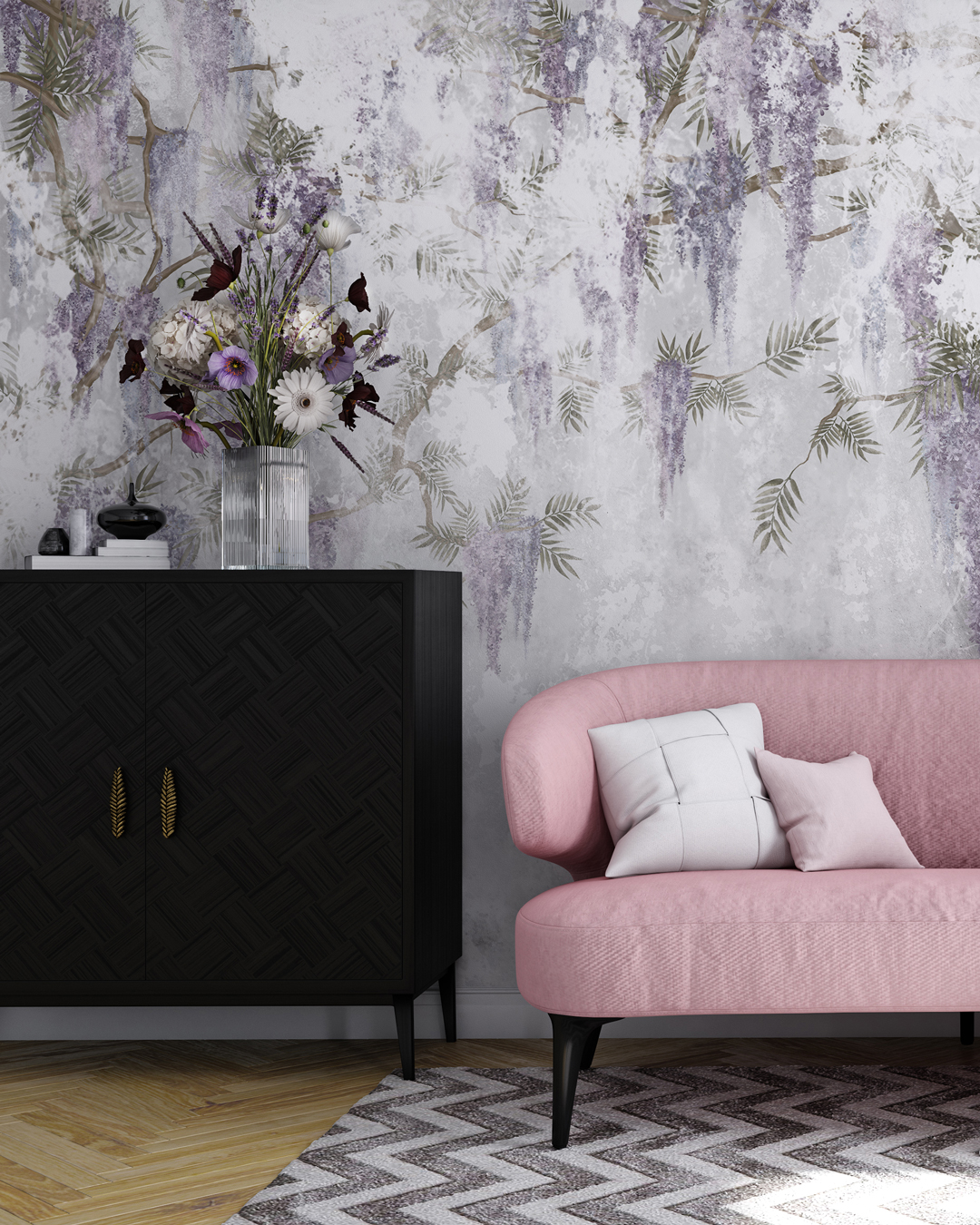 LUNA - papier peint glycine trash wall salon