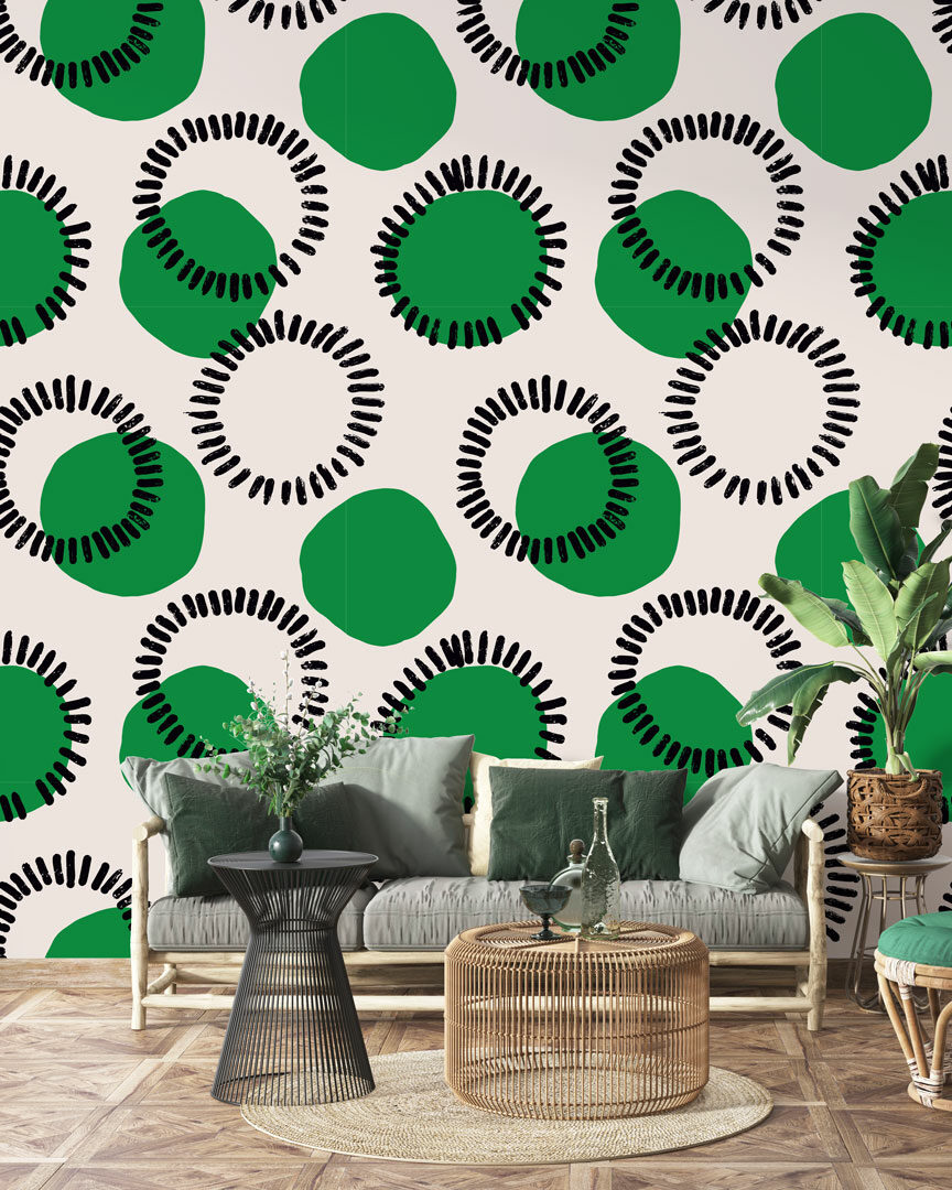 MALIA - Papier peint wax vert salon