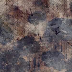 MARTINE - papier peint panoramique chevron fleuri bleu