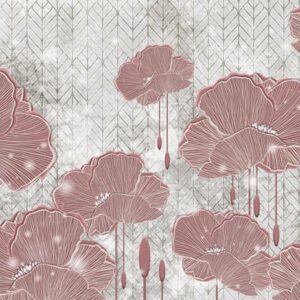 MARTINE - papier peint panoramique chevron fleuri rose