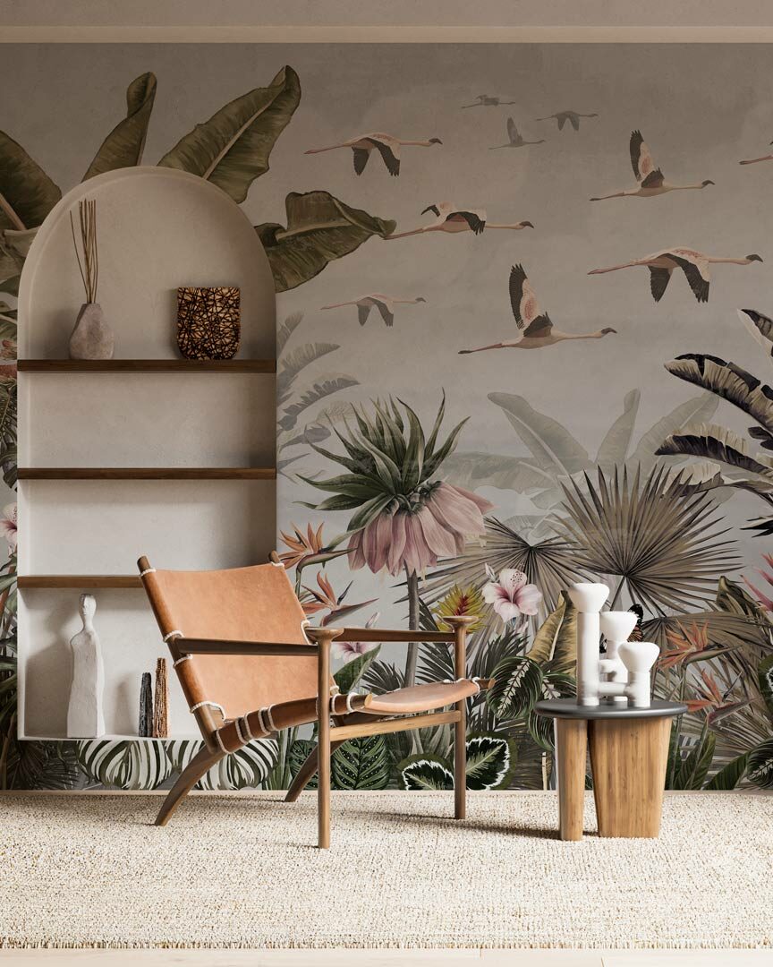 MAUDE - tapisserie tropicale bleue salon