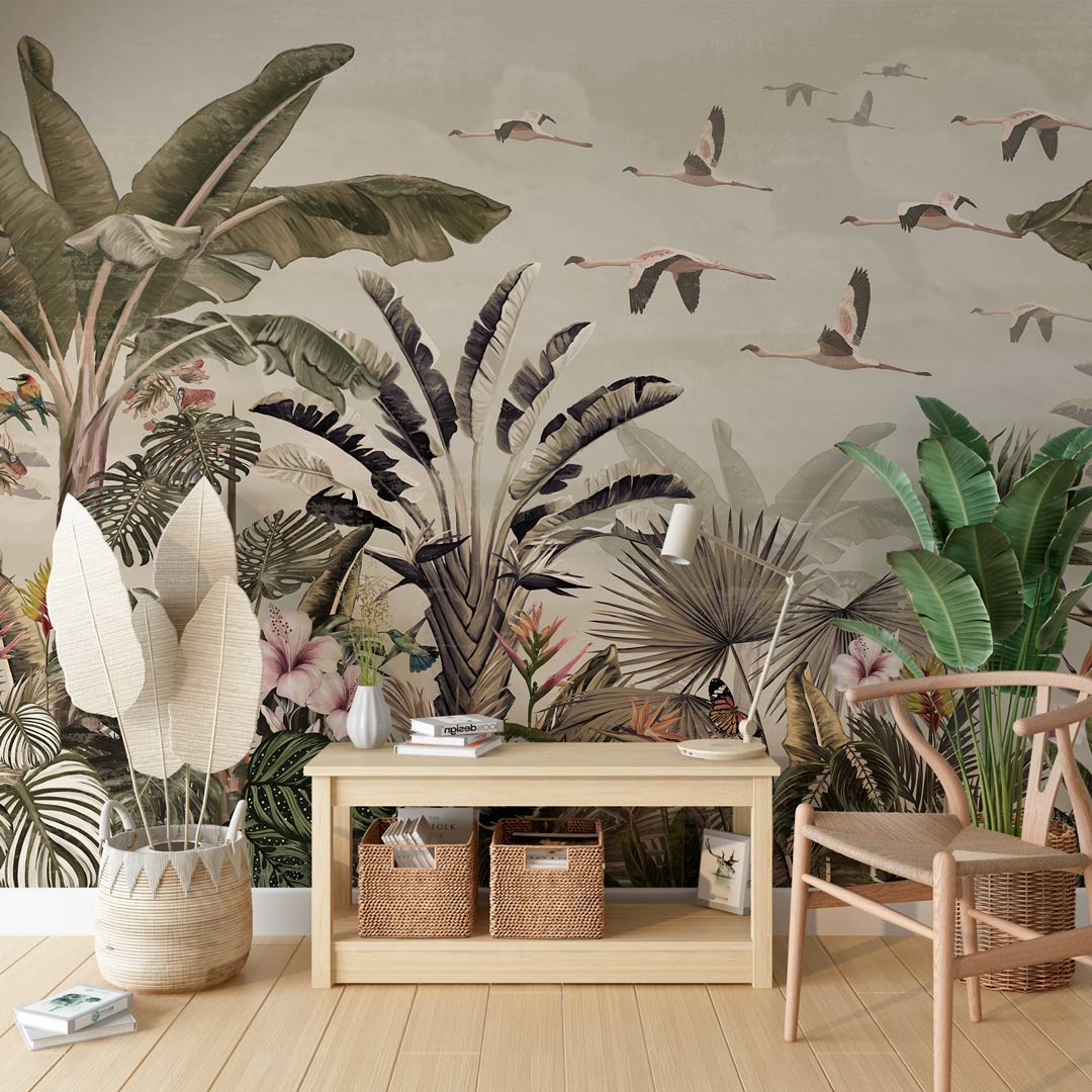 MAUDE - tapisserie tropicale jaune salon