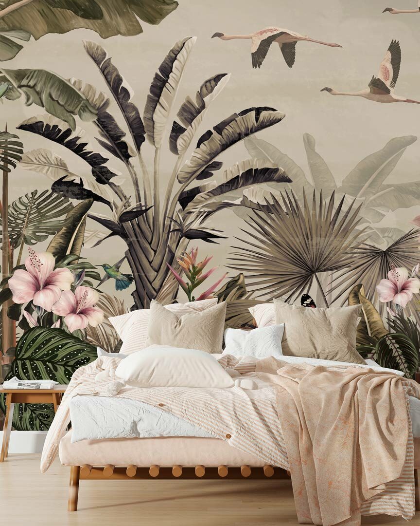 MAUDE - tapisserie tropicale jaune chambre