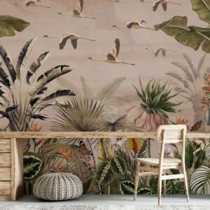 MAUDE - tapisserie tropicale rose bureau