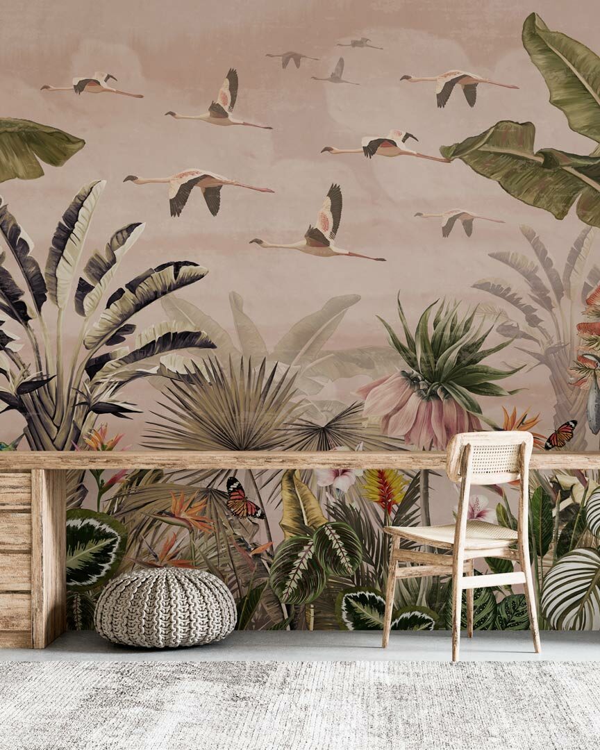 MAUDE - tapisserie tropicale rose bureau