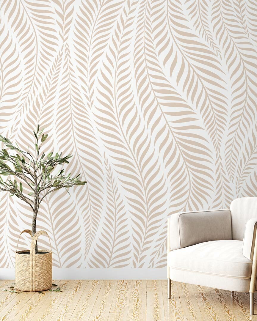 MILO - papier peint panoramique feuillage beige bureau