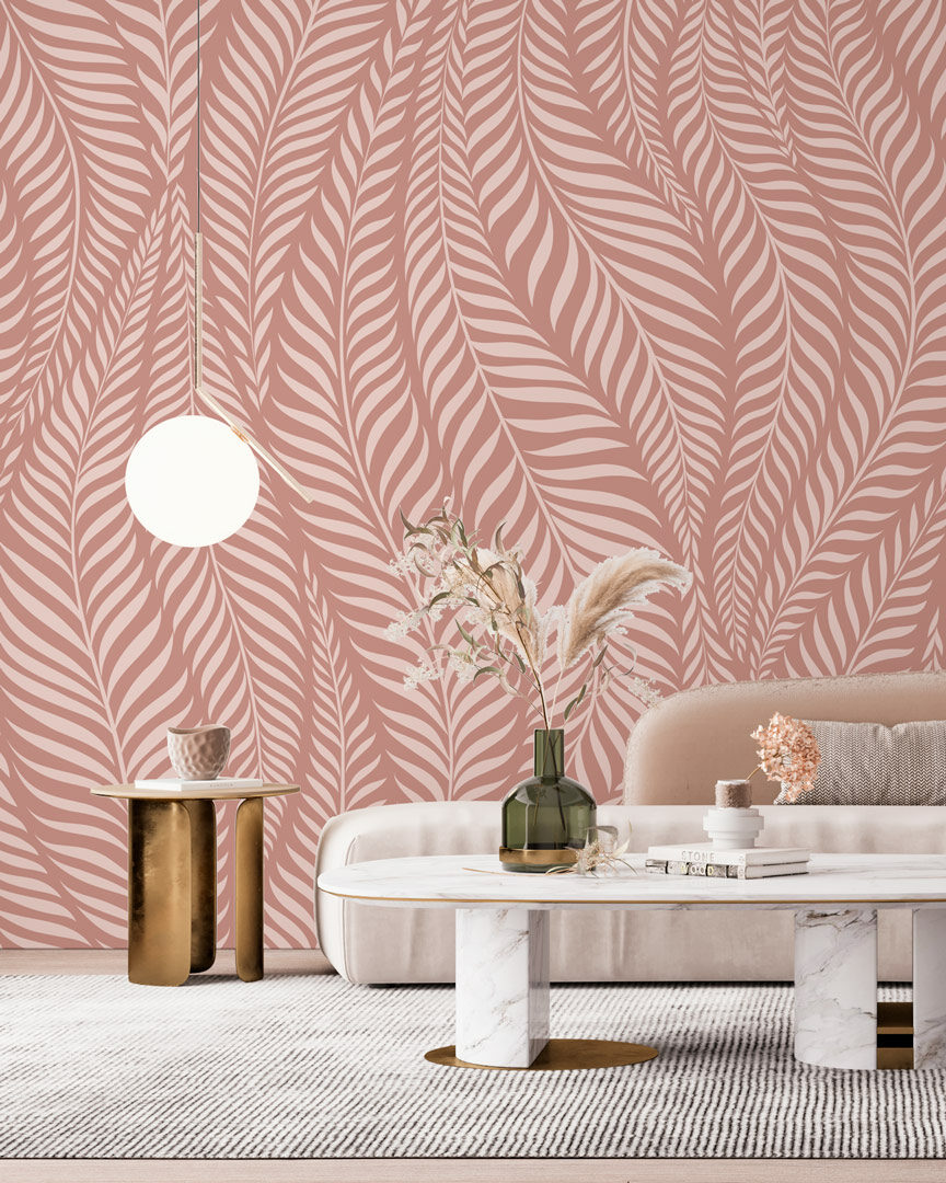 MILO - papier peint panoramique feuillage rose salon