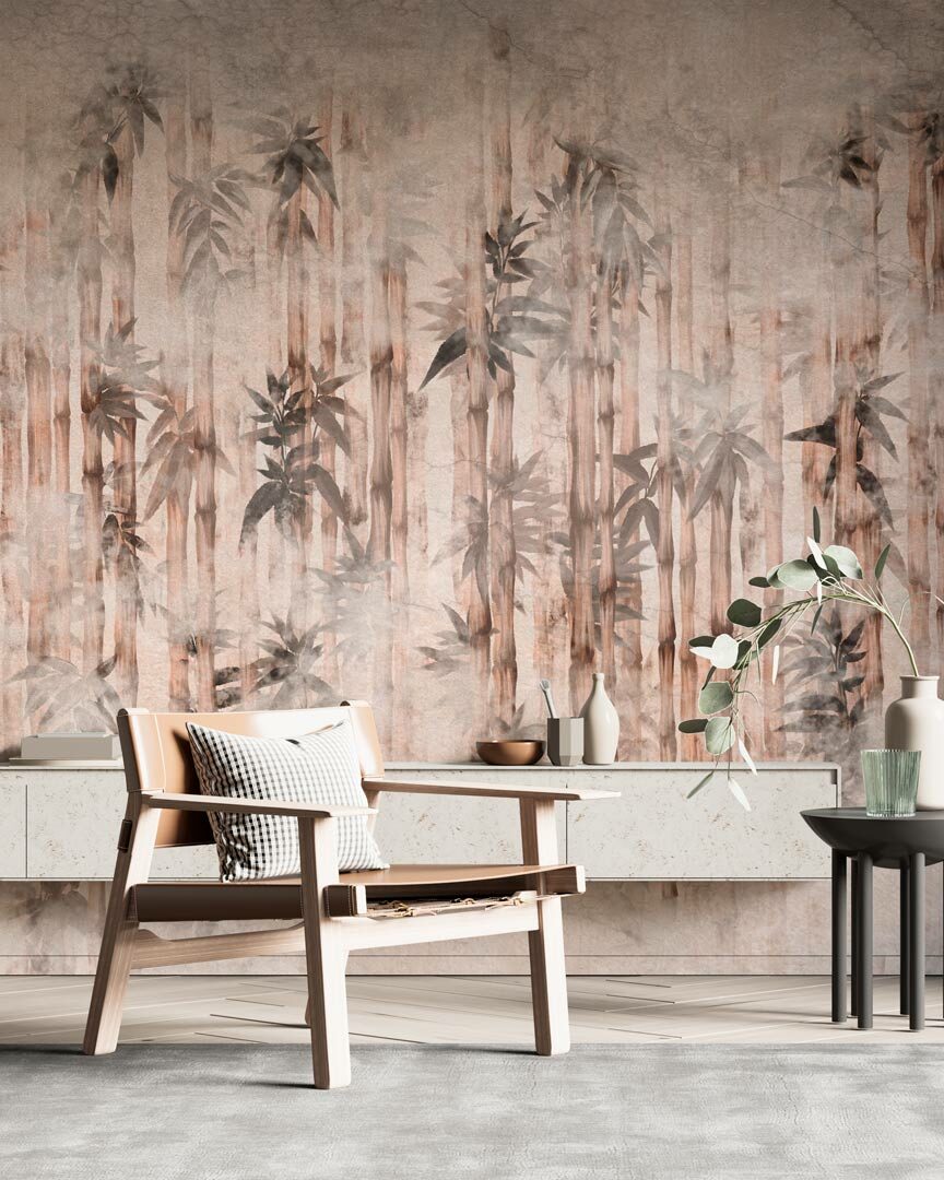 NARCISSE - papier peint bambou rose salon