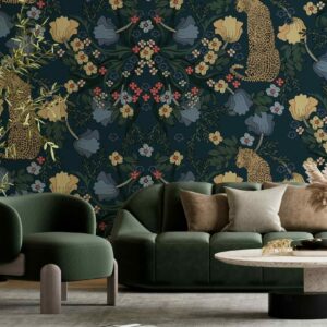 OLIVIA - papier peint léopard et fleur salon