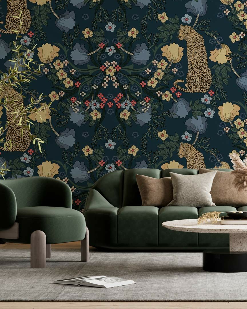 OLIVIA - papier peint léopard et fleur salon