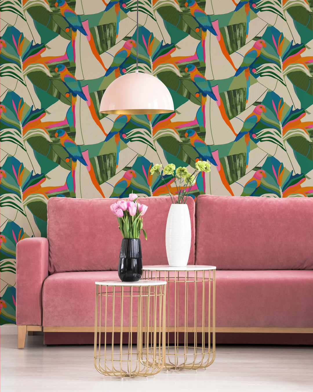 RÉMI - tapisserie perroquets pastel salon