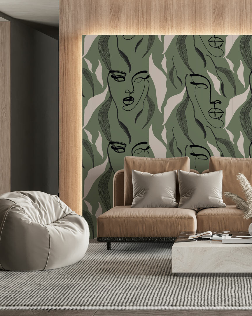 ROSELIE - Papier peint femme et feuille salon