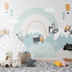 TILIO - papier peint camion pour enfant salle de jeux