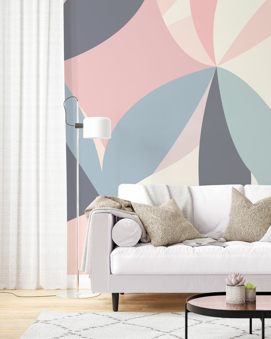 YVELISE - Papier peint-panoramique chamallow rose salon