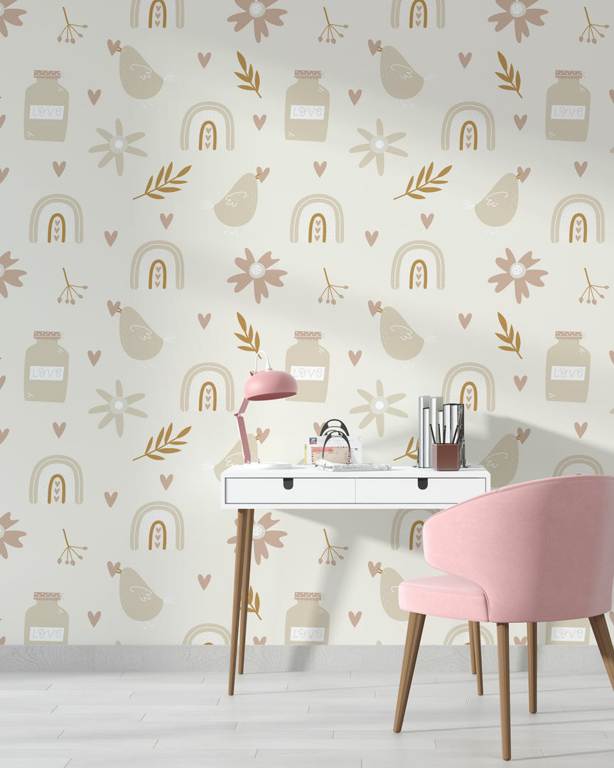 YZALINE - Papier peint poulette chambre fille