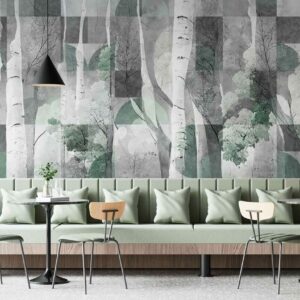 ALAIN - papier peint bouleau cubisme restaurant