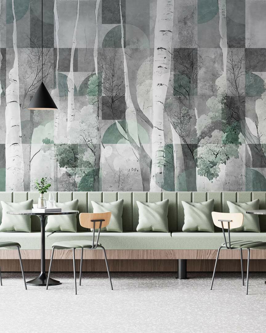 ALAIN - papier peint bouleau cubisme restaurant