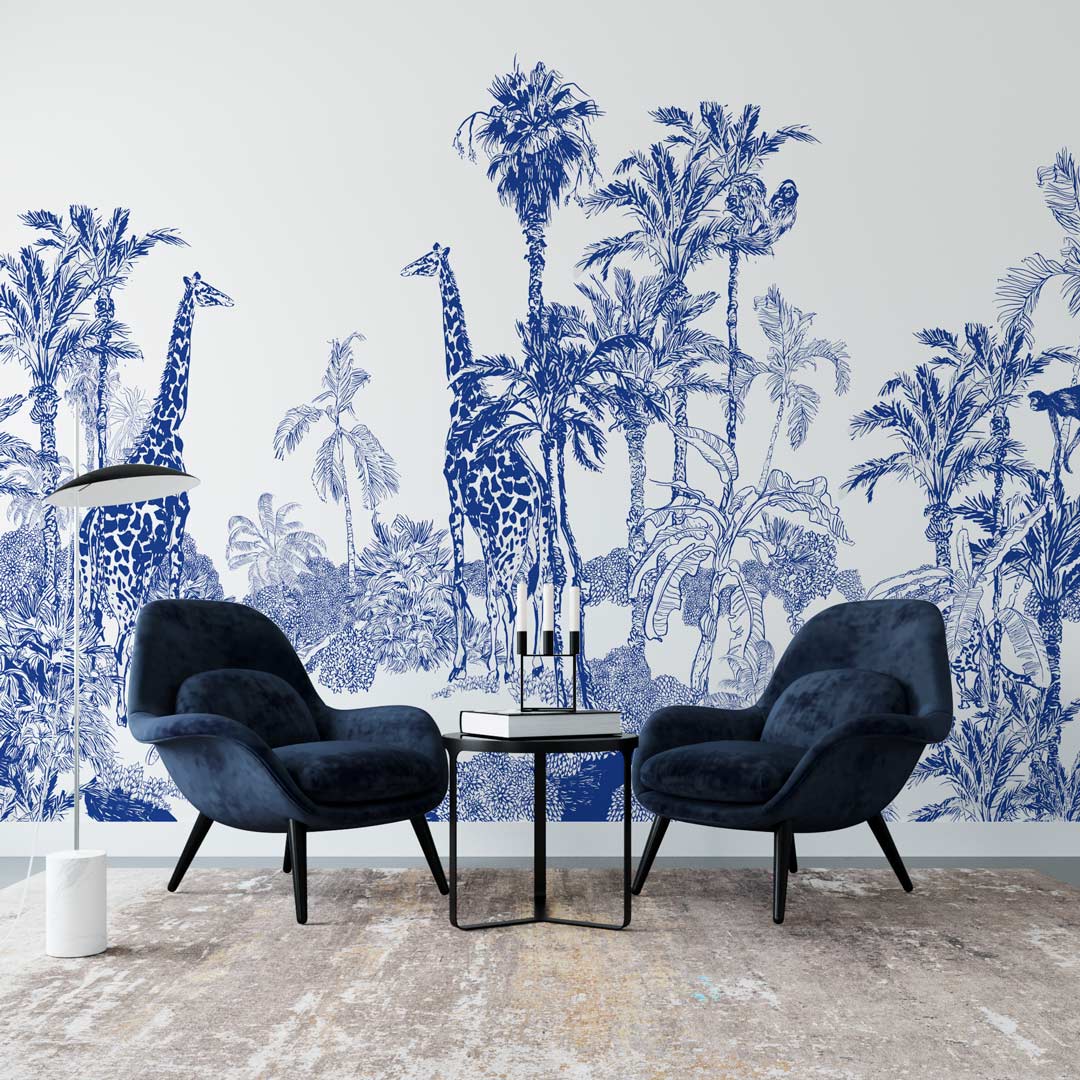 ALEXIS - papier peint jungle bleu salon