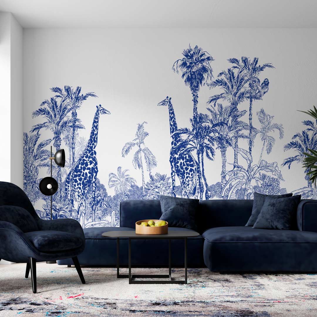 ALEXIS - papier peint jungle bleu salon