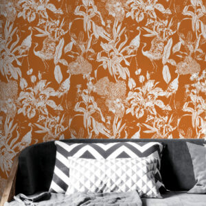 AMAËL - Papier peint tropical inspiration Toile de Jouy salon