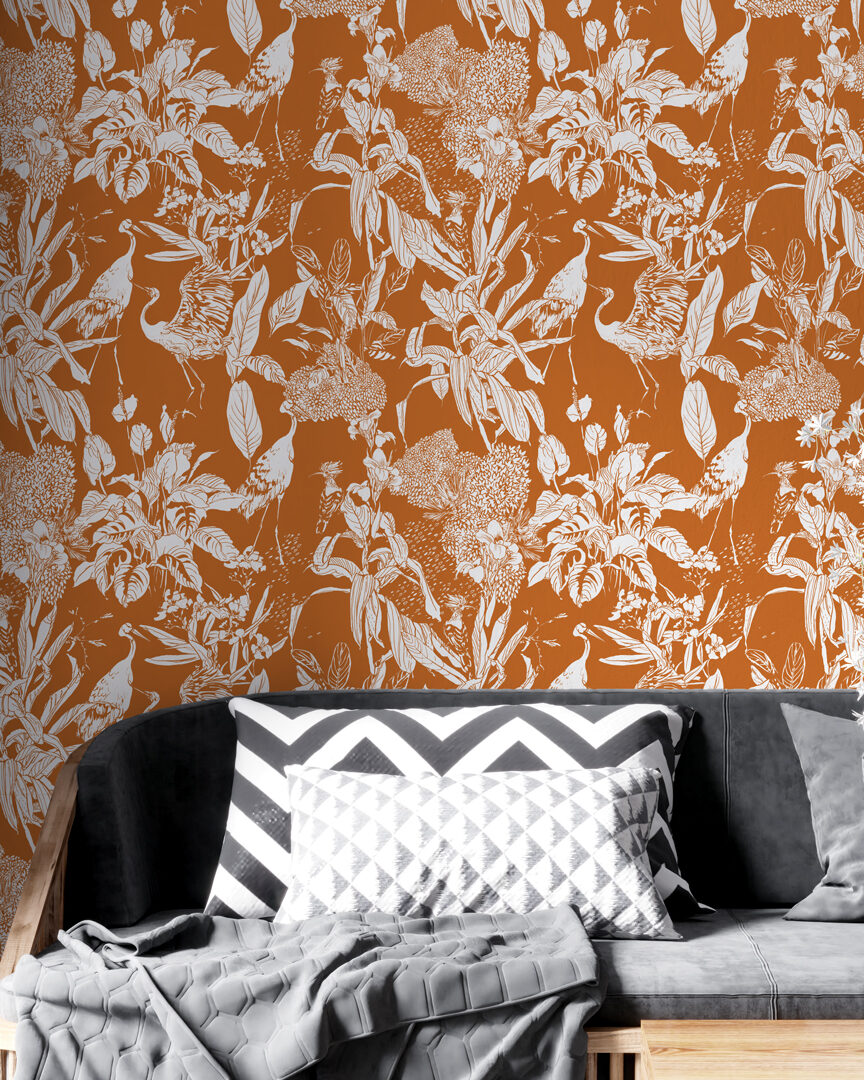 AMAËL - Papier peint tropical inspiration Toile de Jouy salon