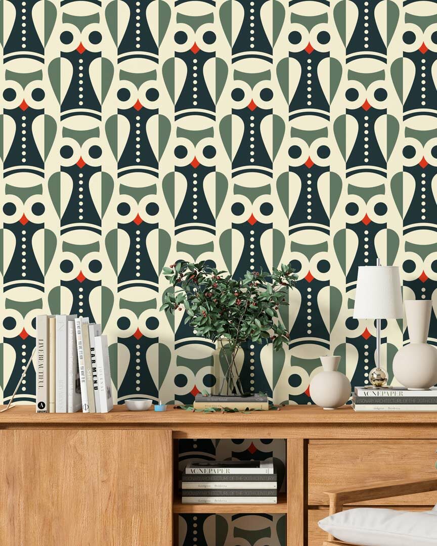 ANDRÉ - papier peint chouette vintage salon