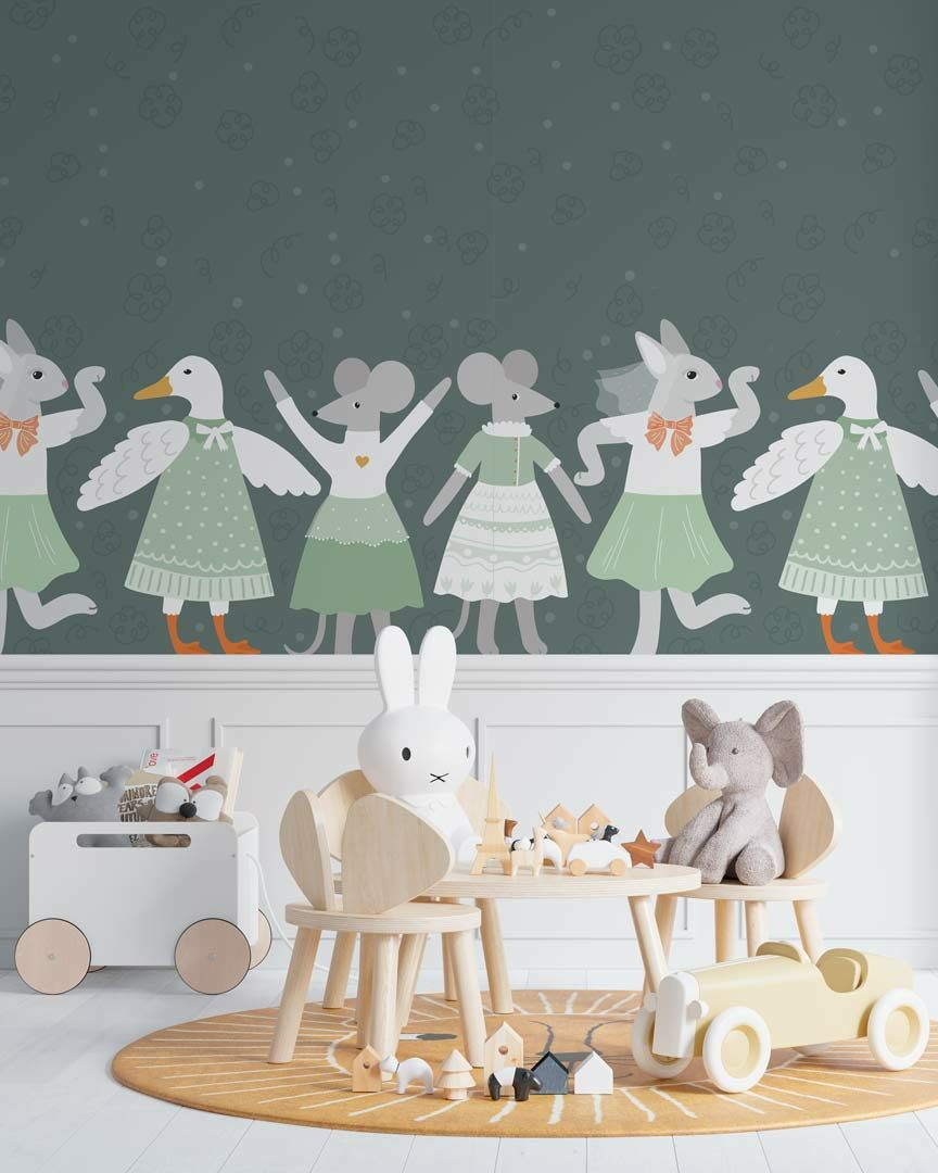 ANNIE - papier peint farandole animaux de la ferme salle de jeux