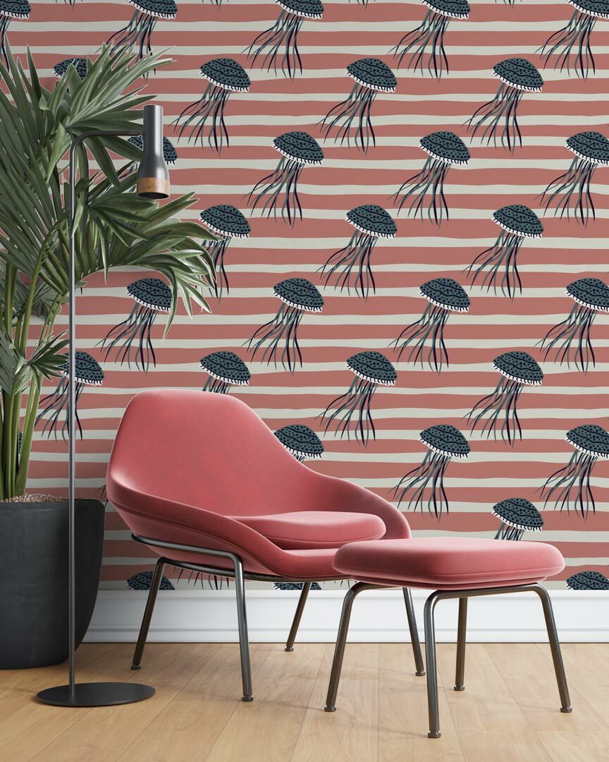 ARSENE - Papier peint méduse rayé salle d'attente