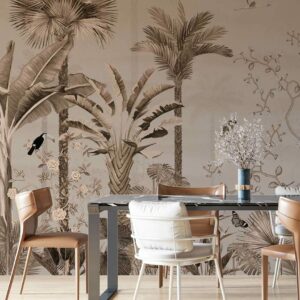 AUDREY - papier peint jungle rose salle à manger