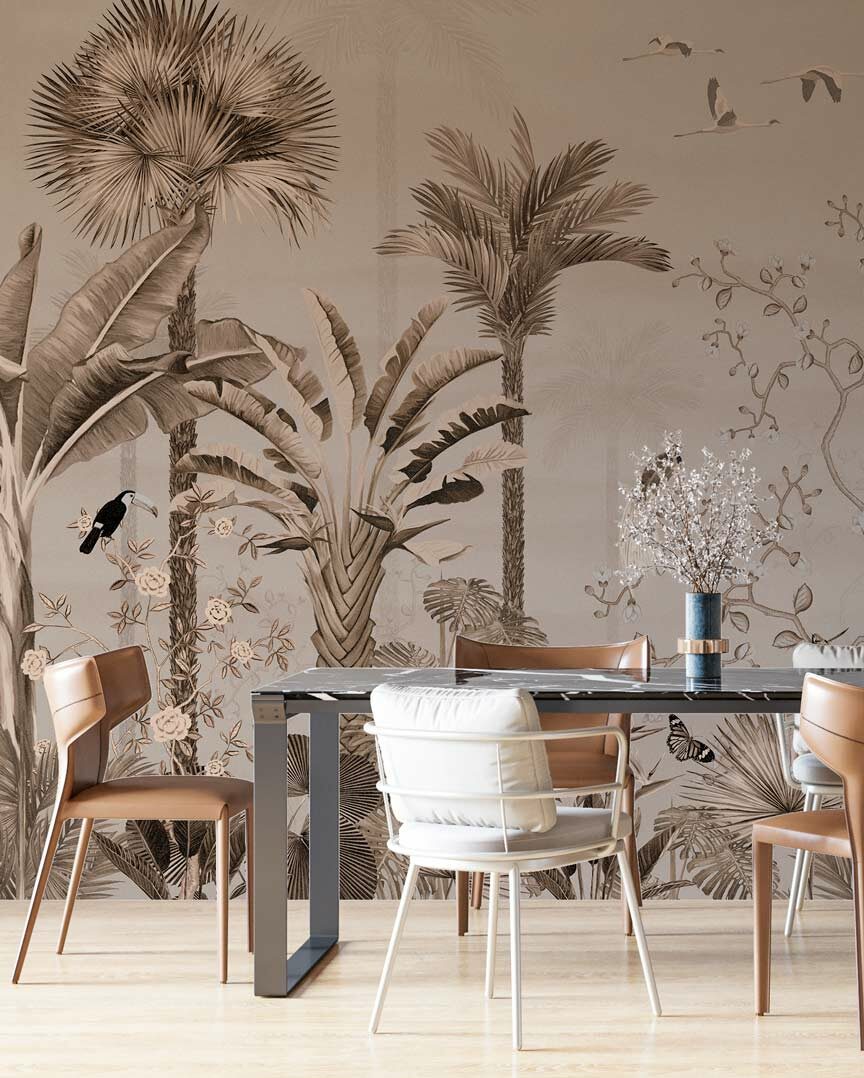 AUDREY - papier peint jungle rose salle à manger