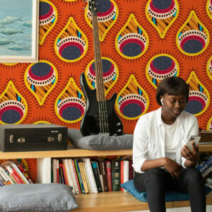 CLOTILDE - papier peint motif ethnique bibliotheque