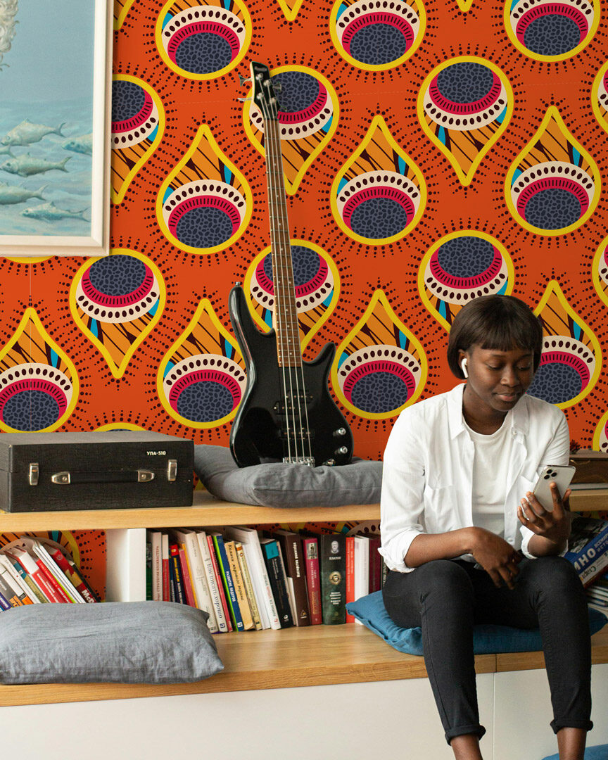 CLOTILDE - papier peint motif ethnique bibliotheque