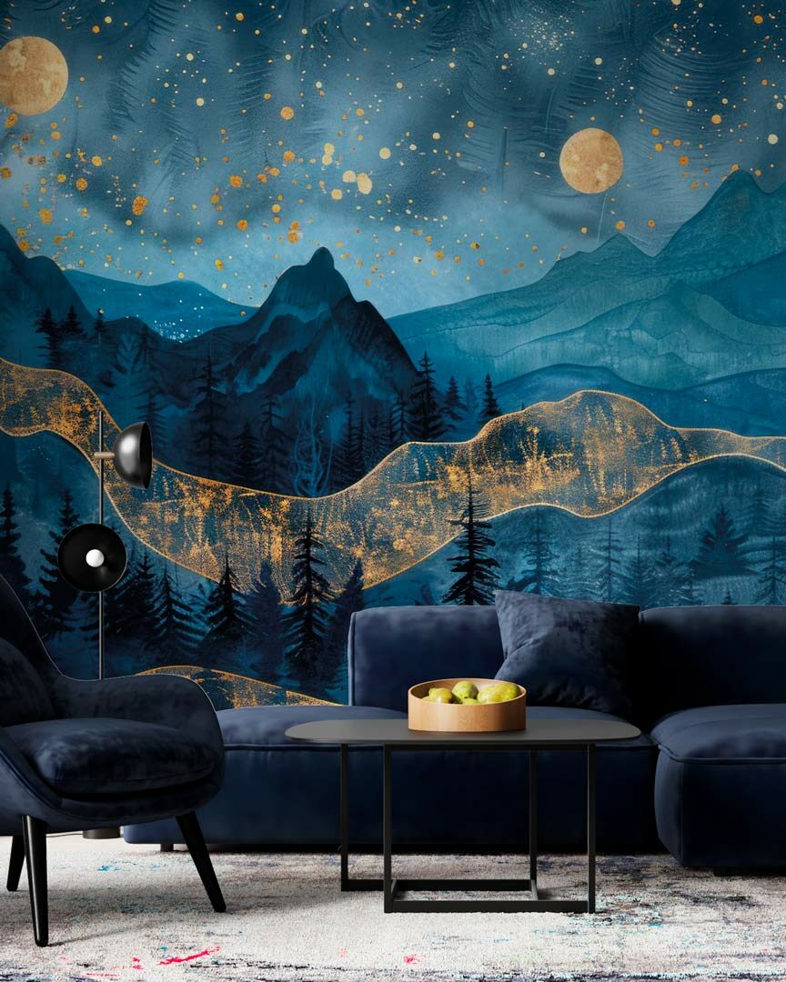 EDGARD - papier peint panoramique montagne nuit salon