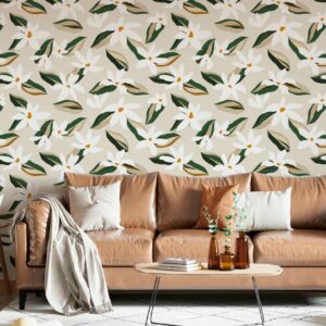 GASTON - papier peint fleur de frangipane salon