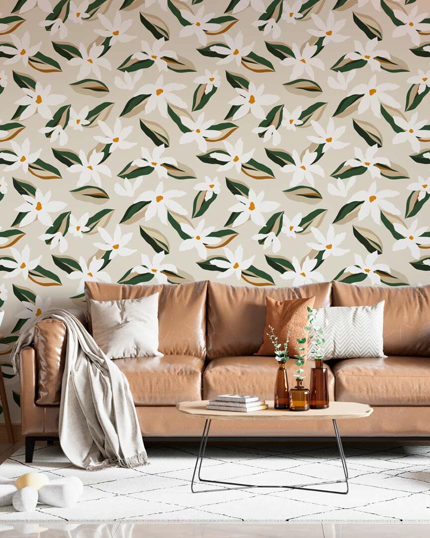 GASTON - papier peint fleur de frangipane salon