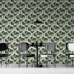 GENEVIÈVE - papier peint fleur verte restaurant