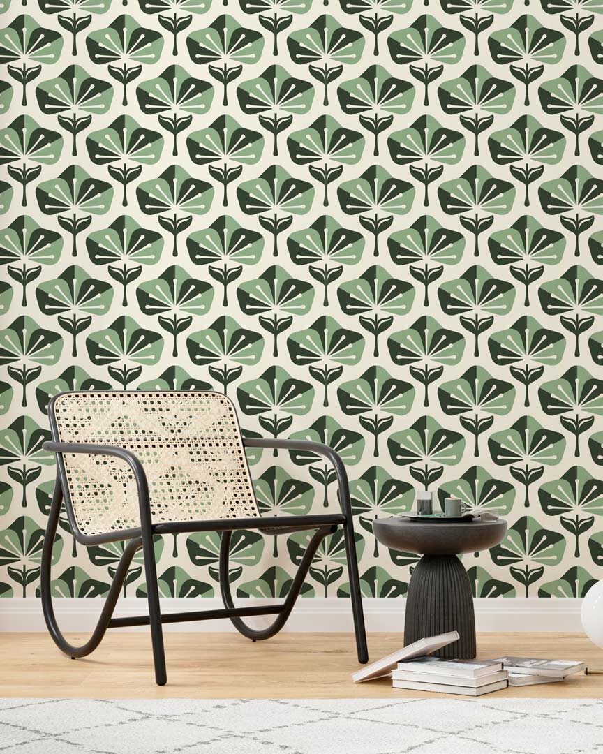 GENEVIÈVE - papier peint fleur verte salle d'attente