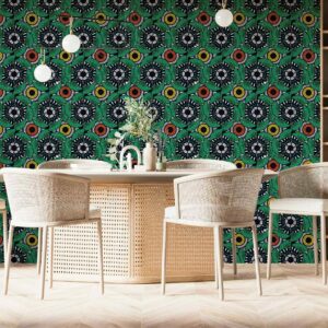 GILDAS - papier peint tropical wax vert salle à manger