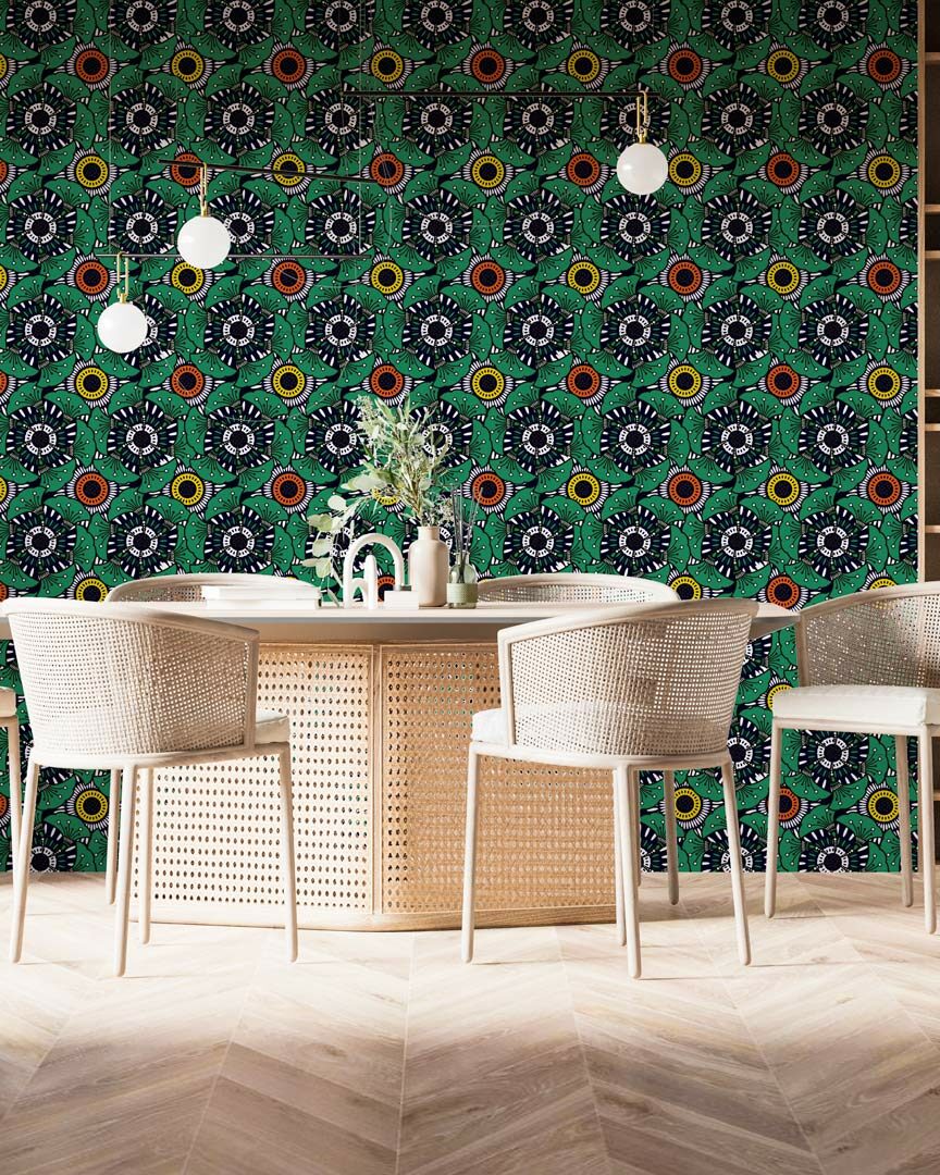 GILDAS - papier peint tropical wax vert salle à manger