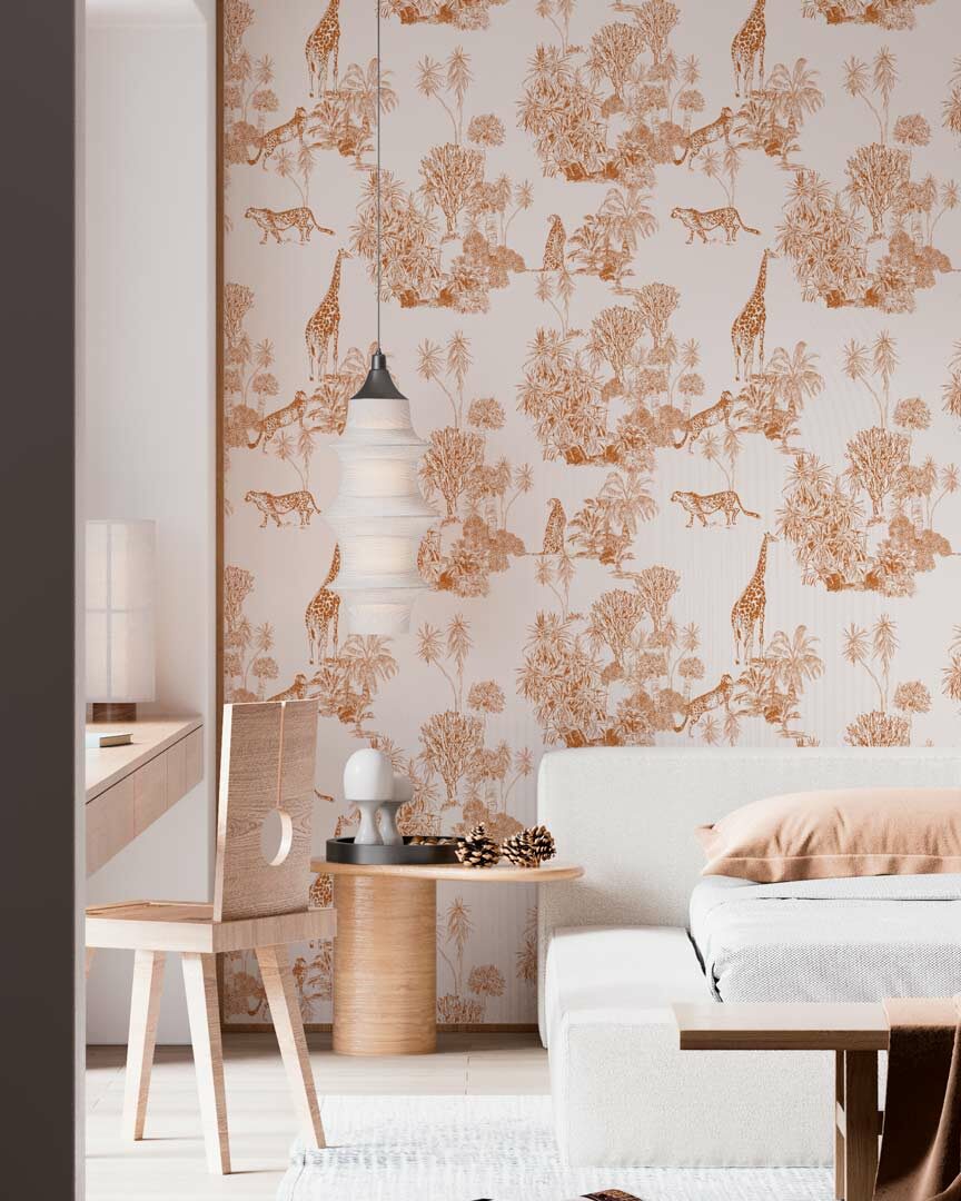 HADRIEN - papier peint jungle inspiration toile de jouy chambre