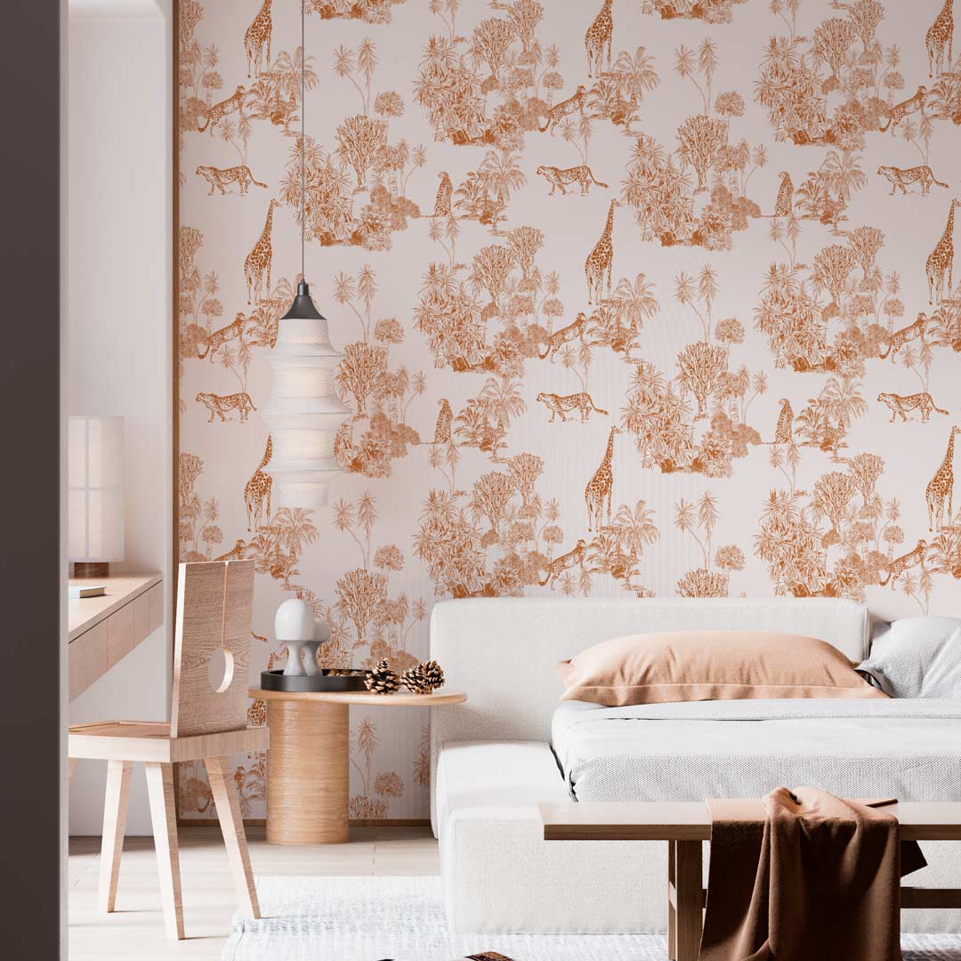 HADRIEN - papier peint jungle inspiration toile de jouy chambre