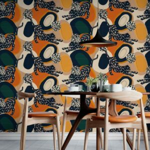 HÉLOÏSE - papier peint motif panthère coloré salle à manger