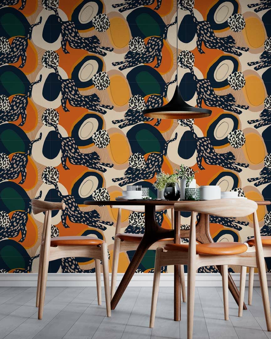 HÉLOÏSE - papier peint motif panthère coloré salle à manger