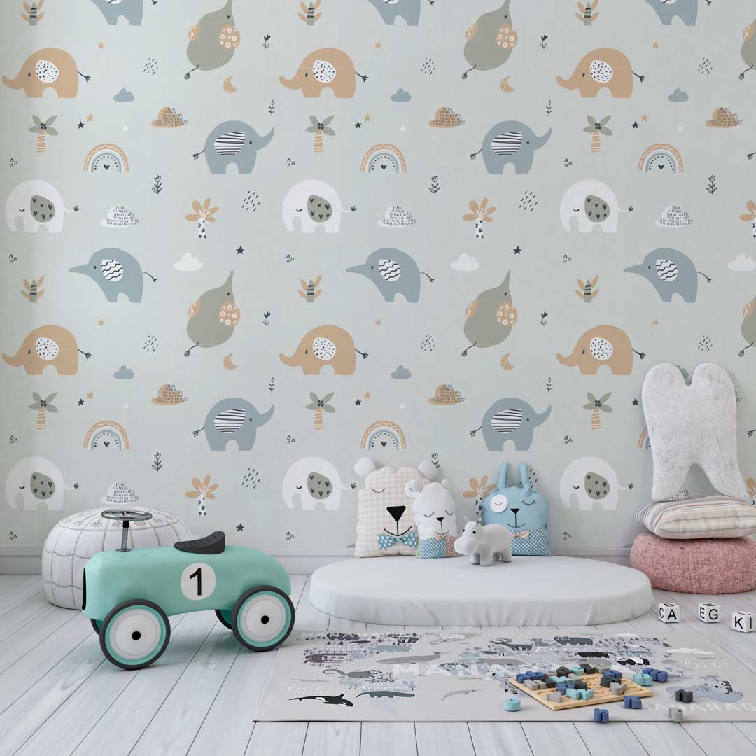 JASMINE - papier peint motif éléphant bébé salle de jeux