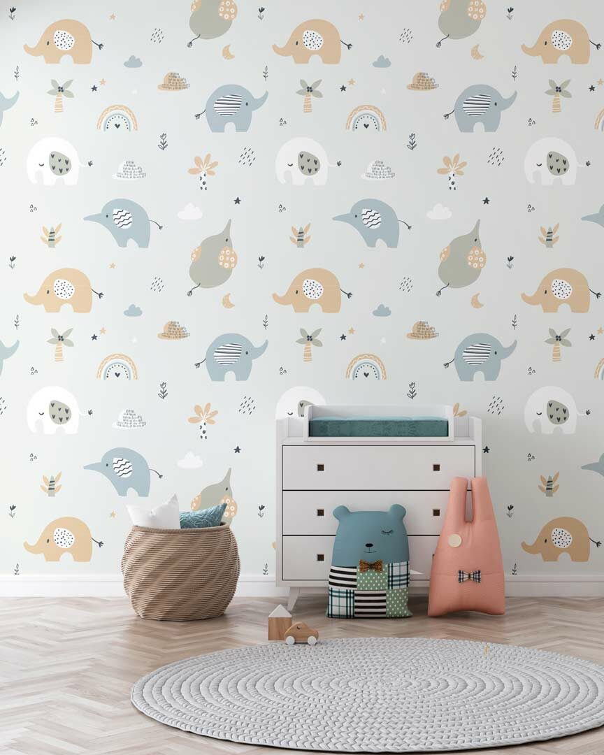 JASMINE - papier peint motif éléphant bébé chambre bébé
