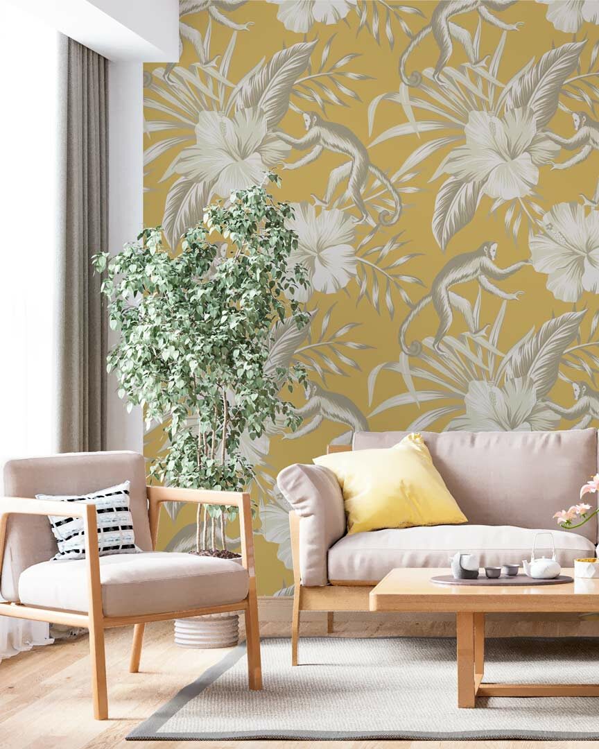 JEROME - papier peint singe espiègle salon