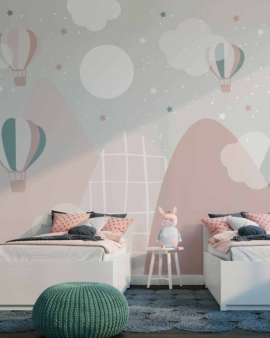 JOSEPHINE - papier peint montgolfière bébé chambre fille