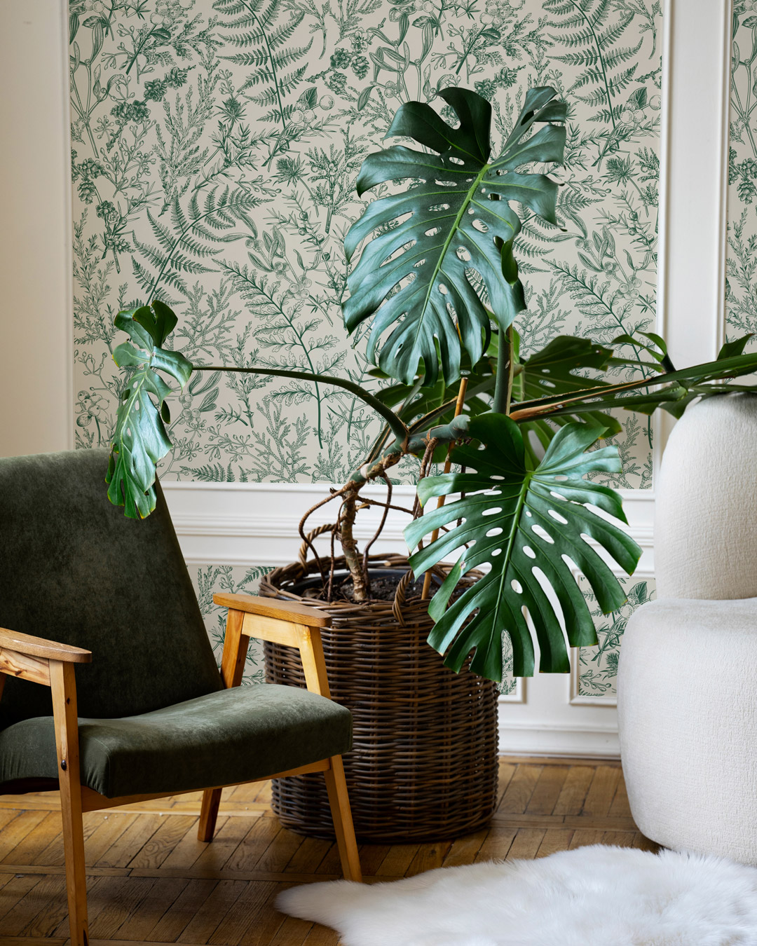 LORETO - papier peint feuillage monochrome salon