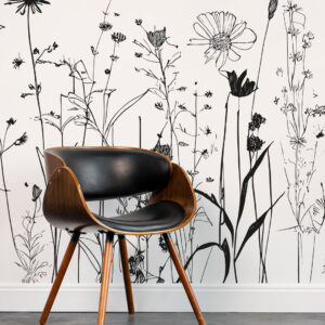 LOUISA -Papier peint fleur des champs noir et blanc