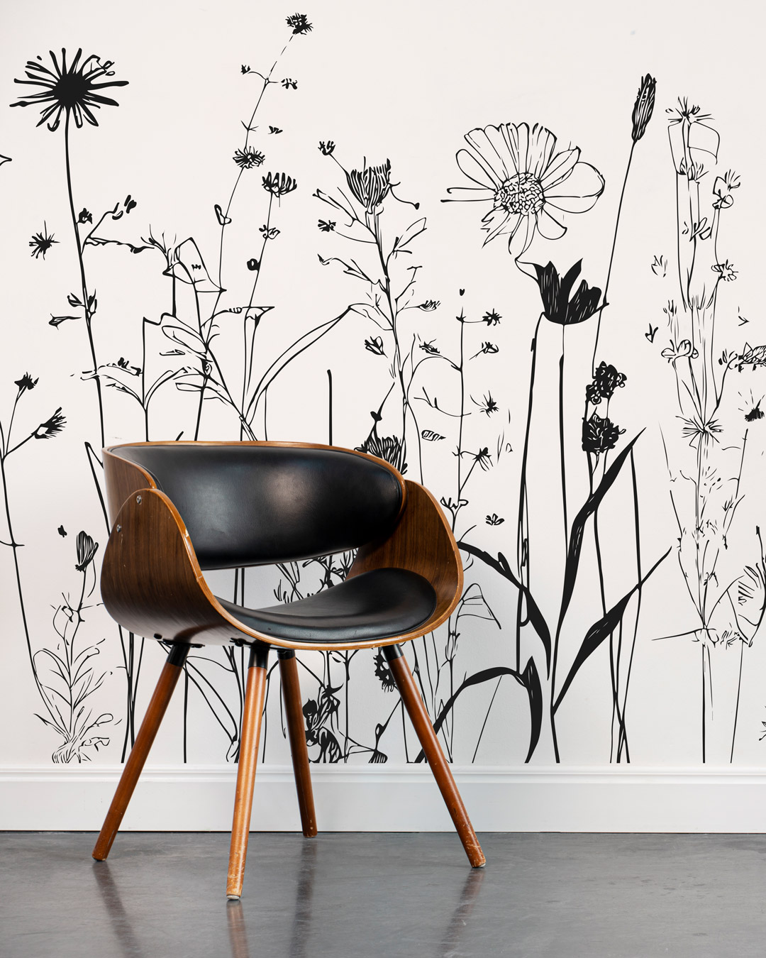 LOUISA -Papier peint fleur des champs noir et blanc